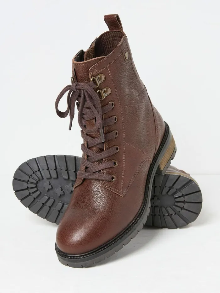 Women Boots Fat Face Margot Brown LaceUp Boots