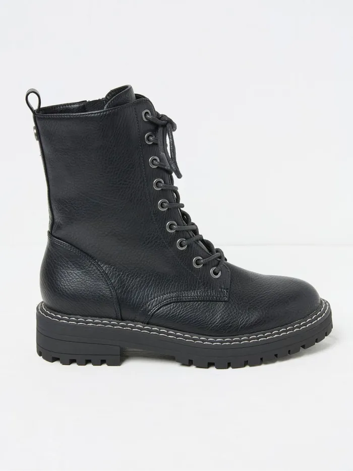 Women Boots Fat Face Violet Black Chunky Pu Boots