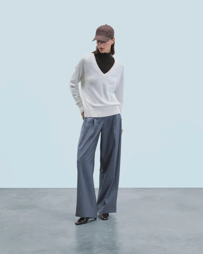 Women Cashmere Sweaters From Future Light Oversized VNeck Sweater Heathered Ecru