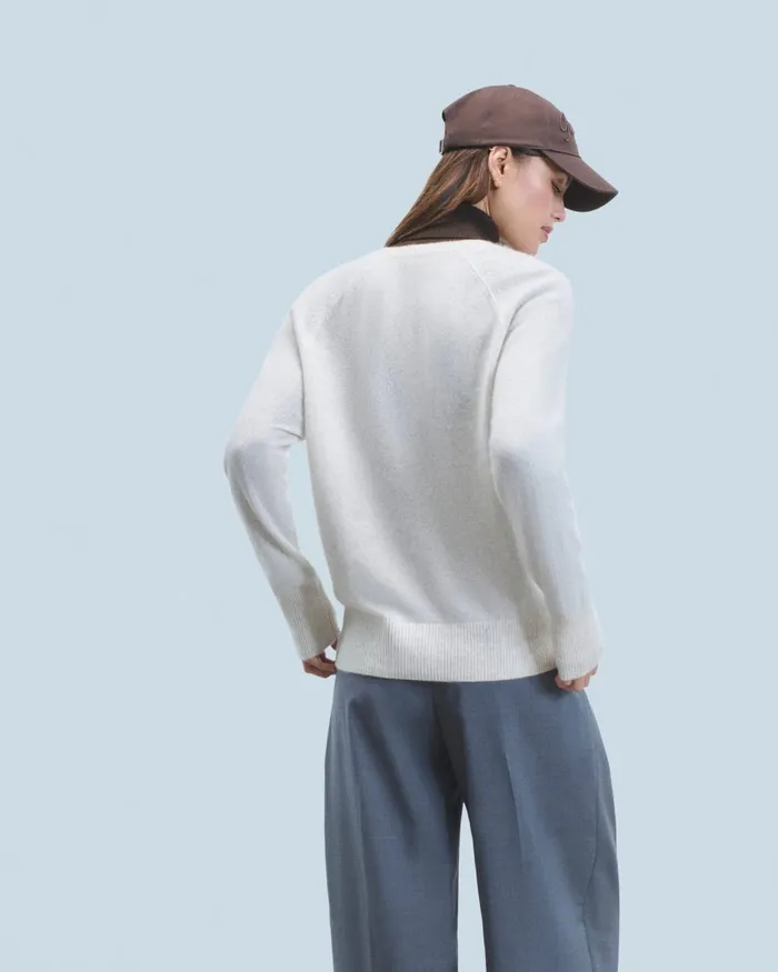 Women Cashmere Sweaters From Future Light Oversized VNeck Sweater Heathered Ecru