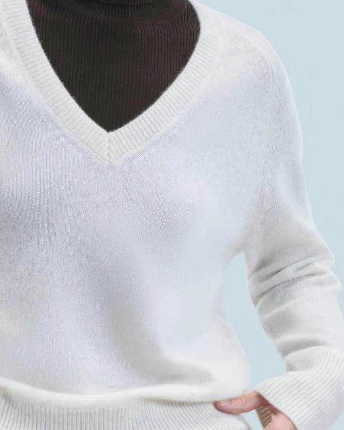Women Cashmere Sweaters From Future Light Oversized VNeck Sweater Heathered Ecru