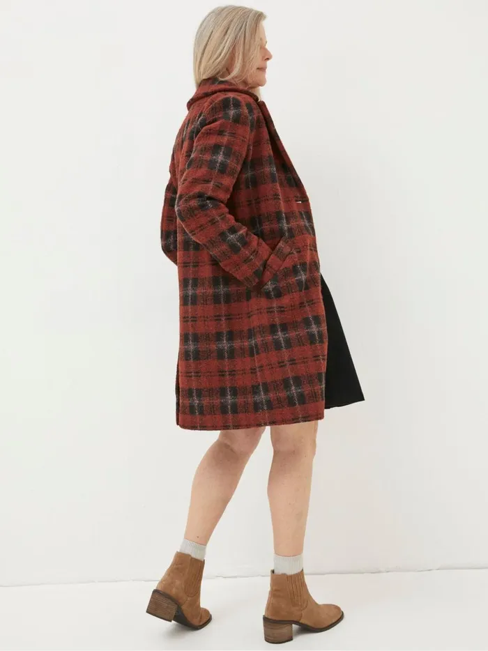 Women Coats and Jackets Fat Face Red Tanya Wool Blend Check Coat