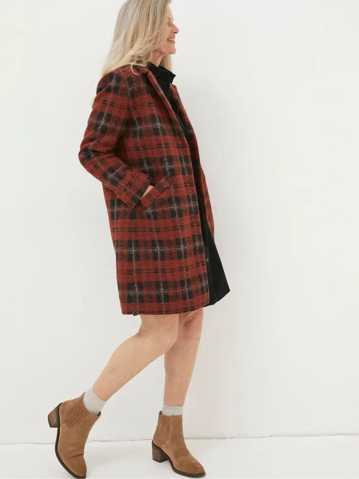 Women Coats and Jackets Fat Face Red Tanya Wool Blend Check Coat