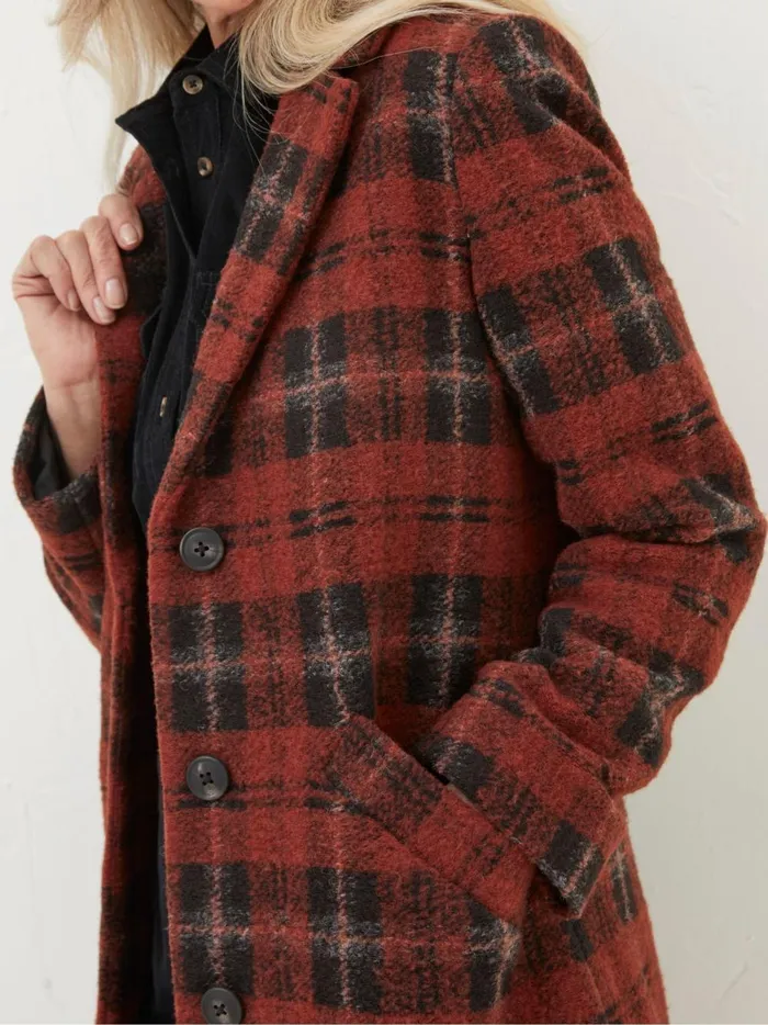 Women Coats and Jackets Fat Face Red Tanya Wool Blend Check Coat