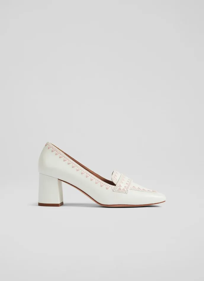 Women Court Shoes LKBennett Holden OffWhite Leather StitchDetail Courts Off White