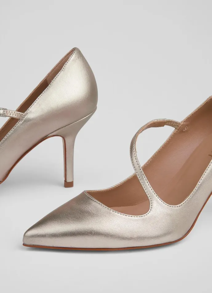 Women Court Shoes LKBennett Simone Metallic Leather Asymmetric Strap Courts Metallic Women Court Shoes LKBennett Simone Metallic Leather Asymmetric Strap Courts Metallic
