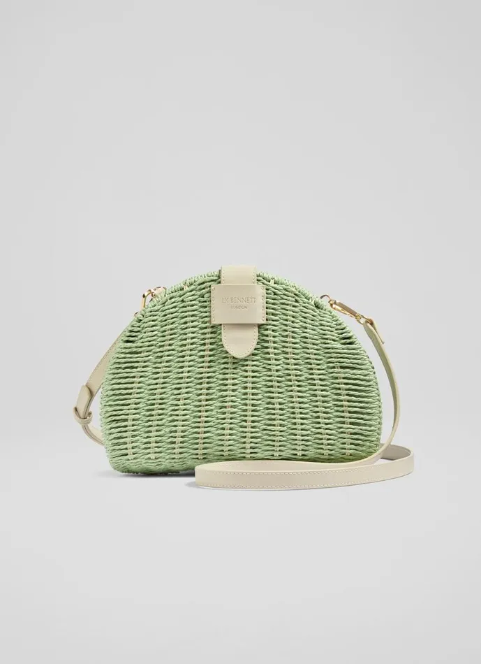 Women CrossBody Bags LKBennett Lorena Green Wicker Shoulder Bag