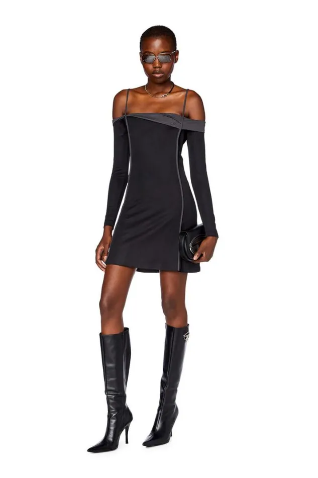 Women DRappy Black Diesel Dresses And Jumpsuits
