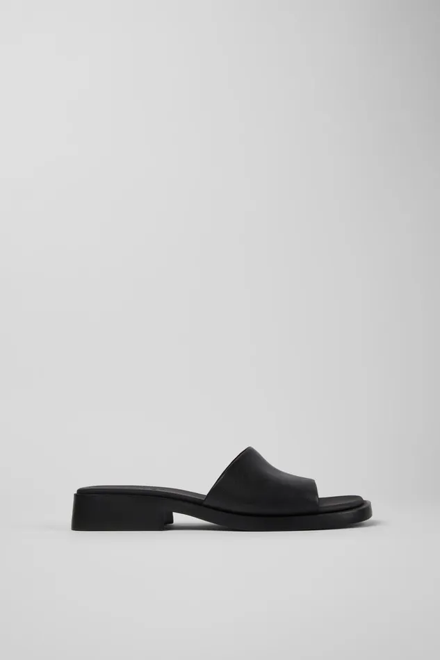 Women Dana Black Leather Slide Camper Sandals Women Dana Black Leather Slide Camper Sandals