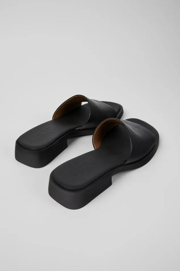 Women Dana Black Leather Slide Camper Sandals Women Dana Black Leather Slide Camper Sandals