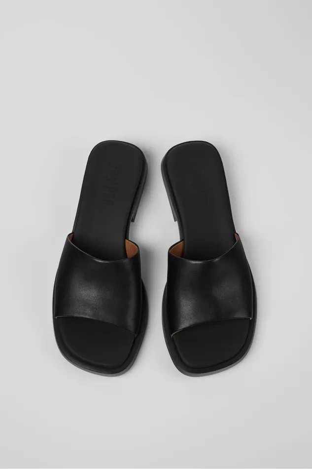 Women Dana Black Leather Slide Camper Sandals Women Dana Black Leather Slide Camper Sandals
