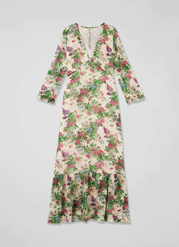 Women Dresses LKBennett Deborah Neon Garden Print SilkBlend Maxi Dress Cream