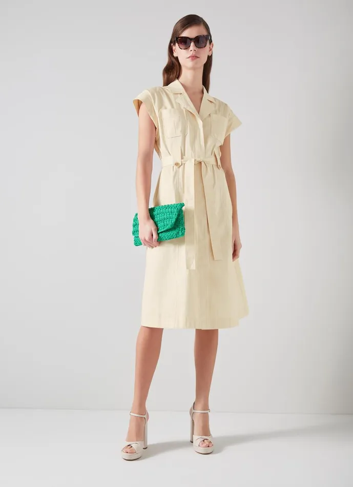 Women Dresses LKBennett Ivy Cream Organic Cotton UtilityStyle Shirt Dress Ecru