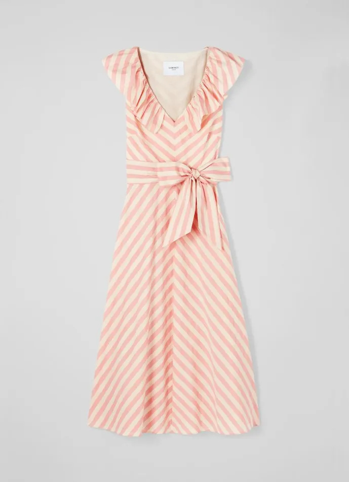 Women Dresses LKBennett Shenyu Pink And White Cotton Candy Stripe Dress Striped Dress