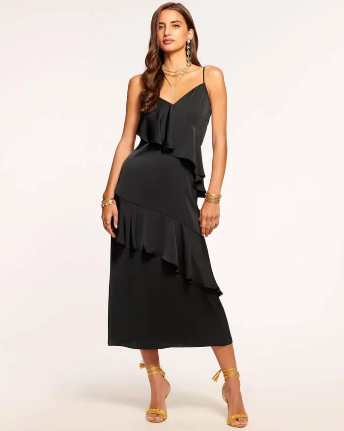 Women Elsie Ruffle Midi Dress Black Ramy Brook Dresses Women Elsie Ruffle Midi Dress Black Ramy Brook Dresses