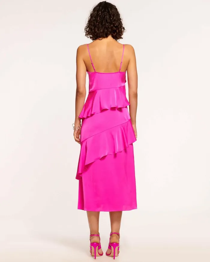 Women Elsie Ruffle Midi Dress Steel Blue Ramy Brook Dresses