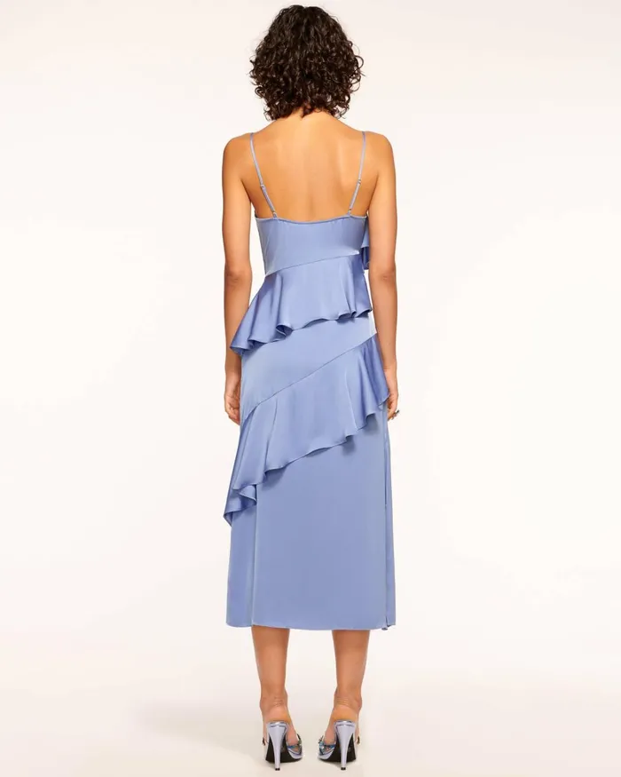 Women Elsie Ruffle Midi Dress Steel Blue Ramy Brook Dresses