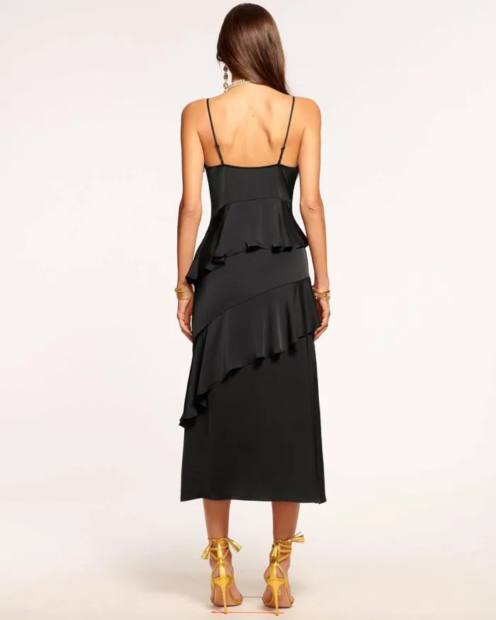 Women Elsie Ruffle Midi Dress Steel Blue Ramy Brook Dresses