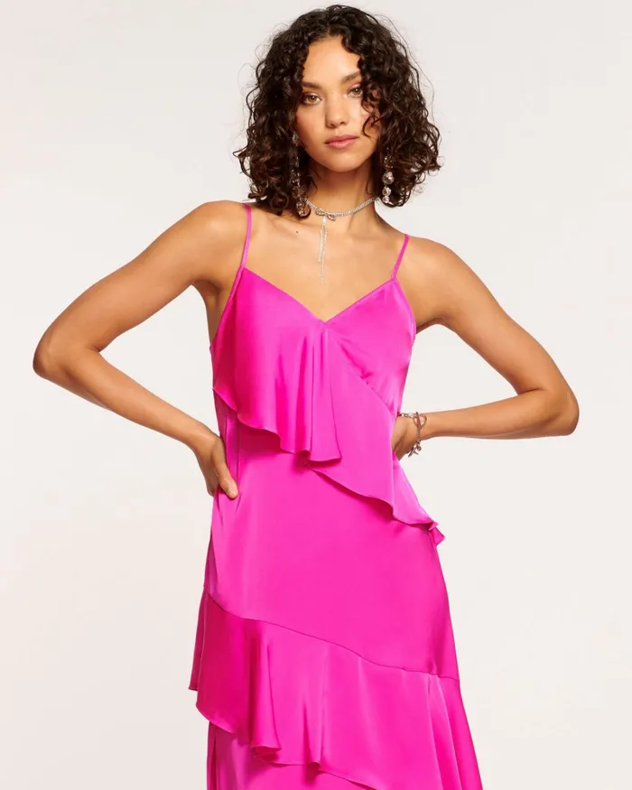 Women Elsie Ruffle Midi Dress Steel Blue Ramy Brook Dresses