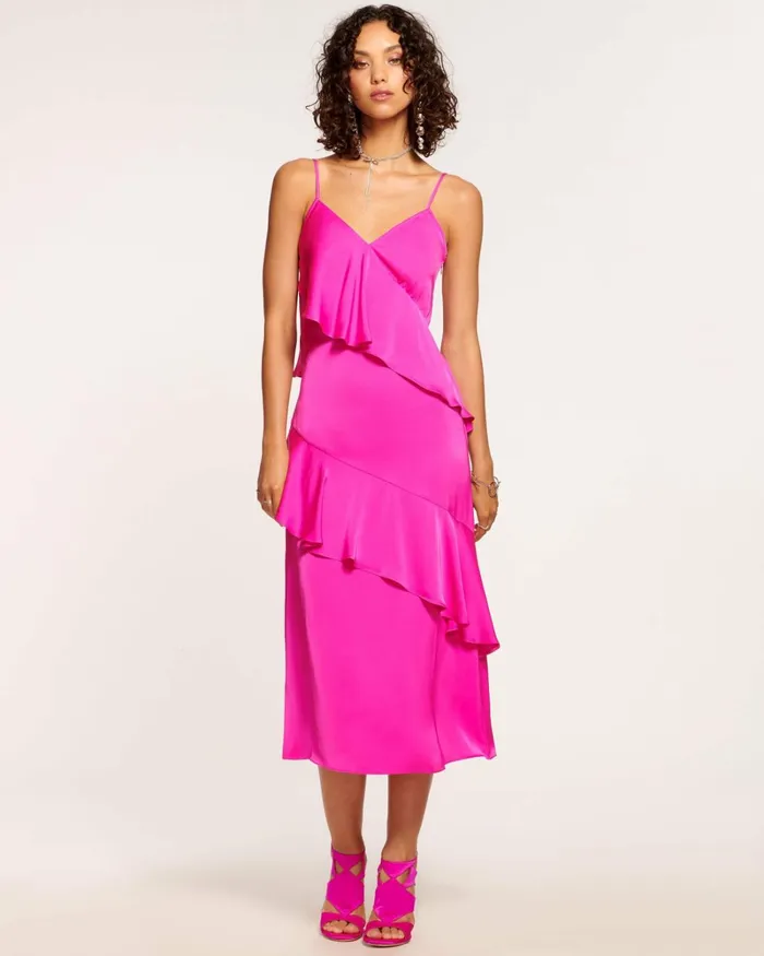 Women Elsie Ruffle Midi Dress Steel Blue Ramy Brook Dresses