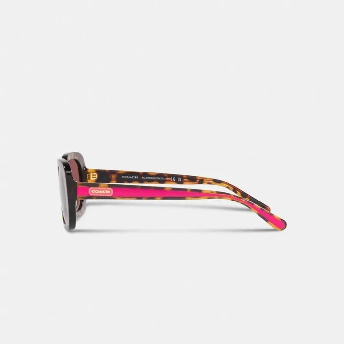 Women Eyewear Coach Badge Rounded Square Sunglasses Tortoise Pink Stripe