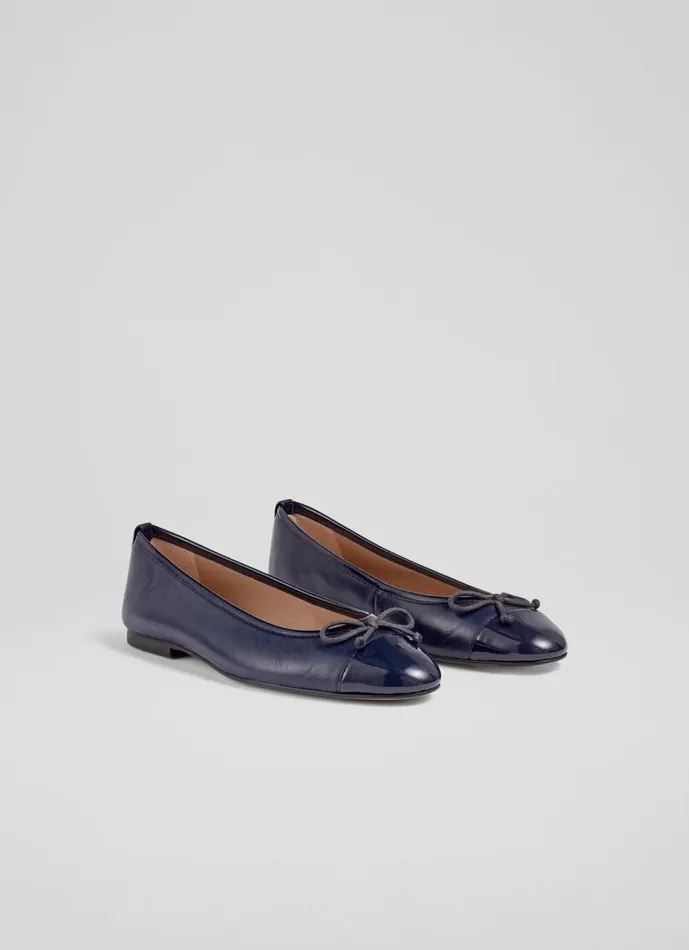 Women Flats LKBennett Kara Navy Leather And Patent Toe Cap Ballet Flats Navy Navy Women Flats LKBennett Kara Navy Leather And Patent Toe Cap Ballet Flats Navy Navy