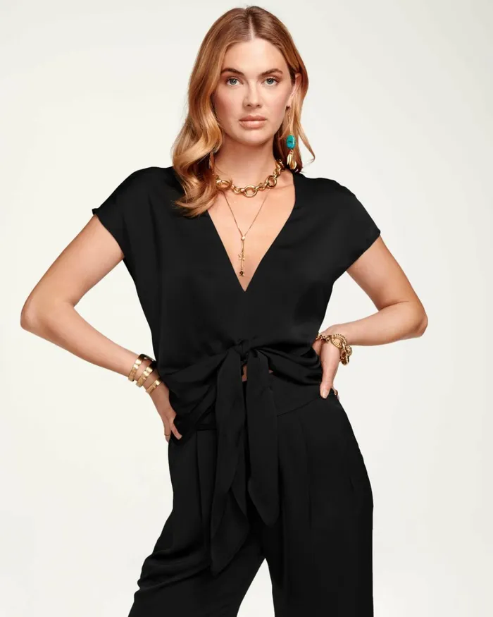 Women Hazel Front Tie Top Black Ramy Brook Tops Women Hazel Front Tie Top Black Ramy Brook Tops