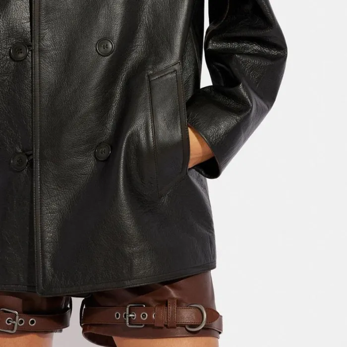 Women Jackets and Outerwear Coach Leather Peacoat Blackcocoa