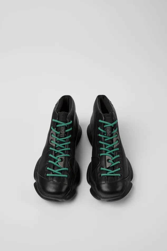 Women Karst Black Leather Sneakers Camper Ankle Boots