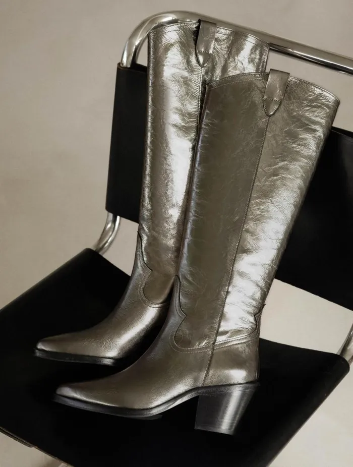 Women Knee High Boots Bobbies Dolores Cosmic Silver