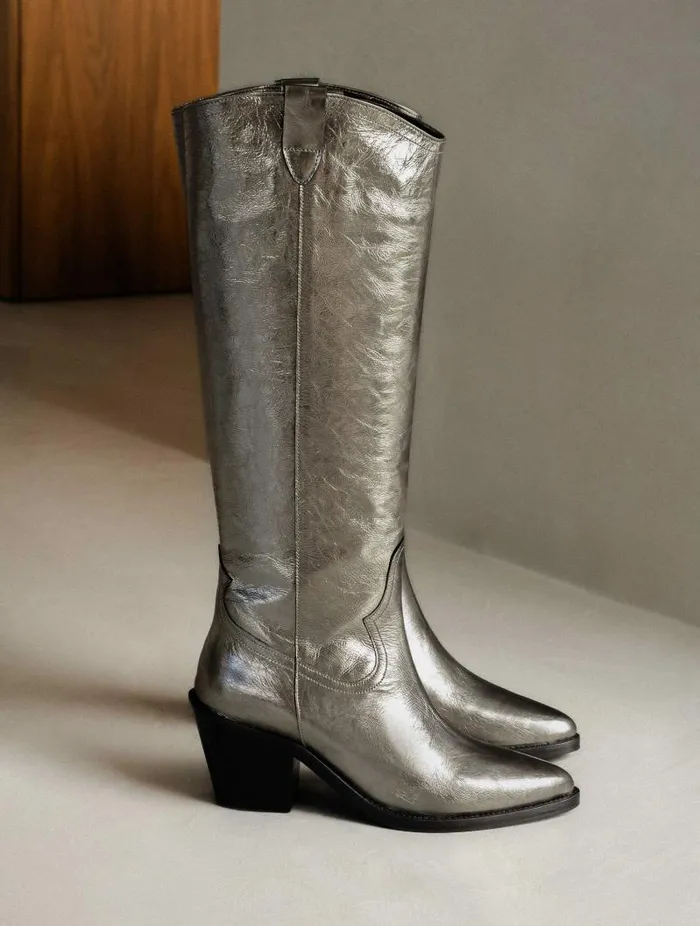 Women Knee High Boots Bobbies Dolores Cosmic Silver