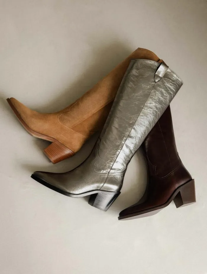 Women Knee High Boots Bobbies Dolores Cosmic Silver
