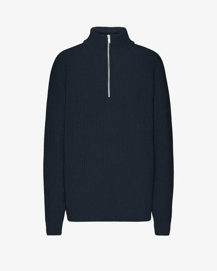 Women Knit Sweaters Colorful Standard Merino Quarter Zip Navy Blue
