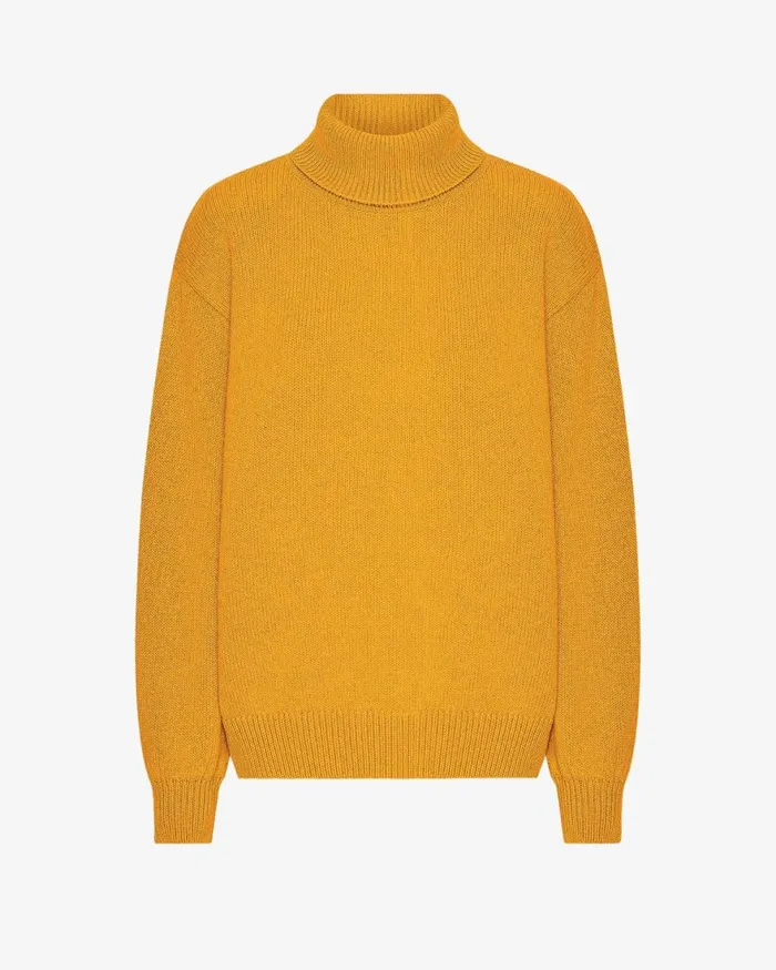 Women Knit Sweaters Colorful Standard Merino Wool Turtleneck Burned Yellow