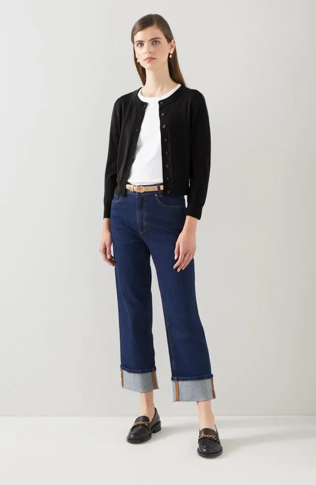 Women Knitwear LKBennett Connie Black Sustainably Sourced Merino Wool Cardigan Black