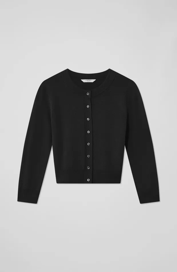 Women Knitwear LKBennett Connie Black Sustainably Sourced Merino Wool Cardigan Black