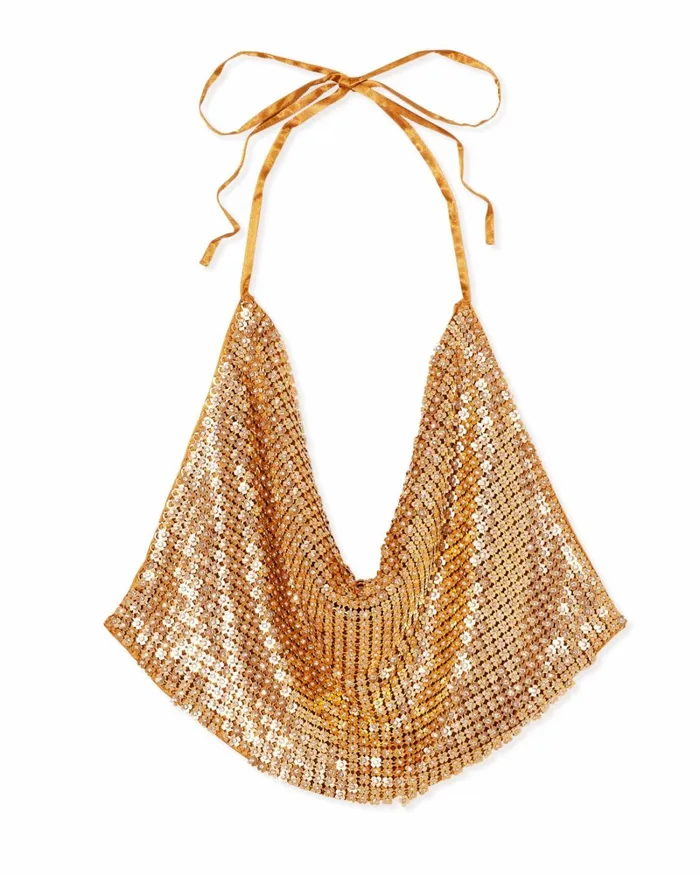 Women Kyla Floral Chain Mail Halter Top Gold Ramy Brook Tops