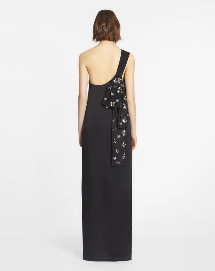 Women Lanvin Dresses Asymmetrical Ribbon Dress Black Women Lanvin Dresses Asymmetrical Ribbon Dress Black