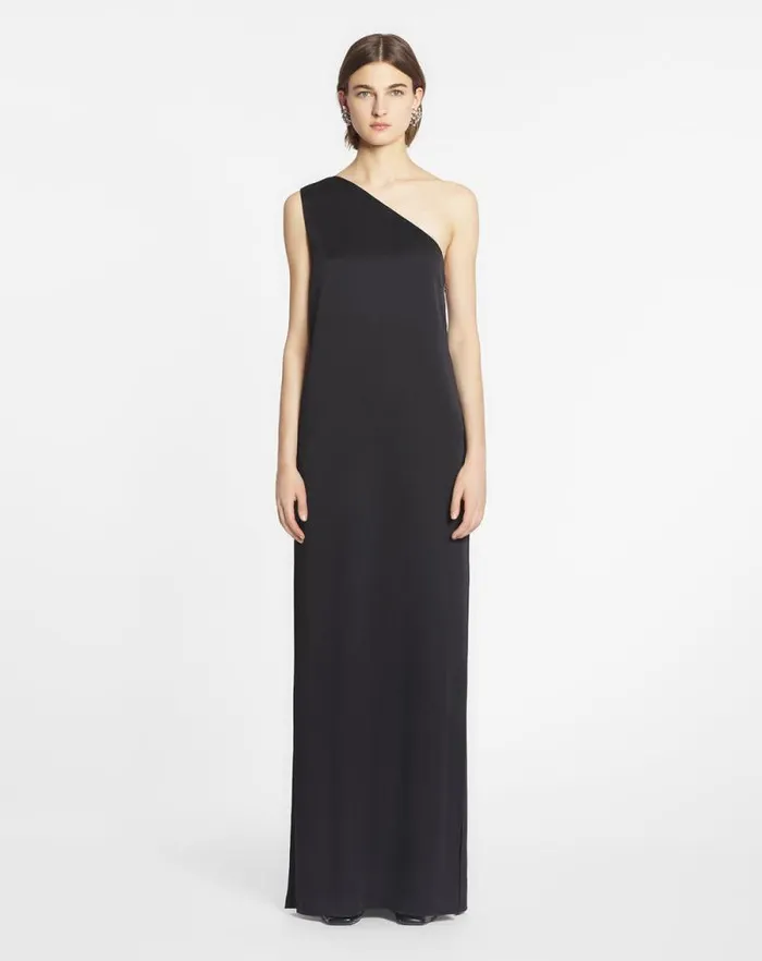 Women Lanvin Dresses Asymmetrical Ribbon Dress Black Women Lanvin Dresses Asymmetrical Ribbon Dress Black