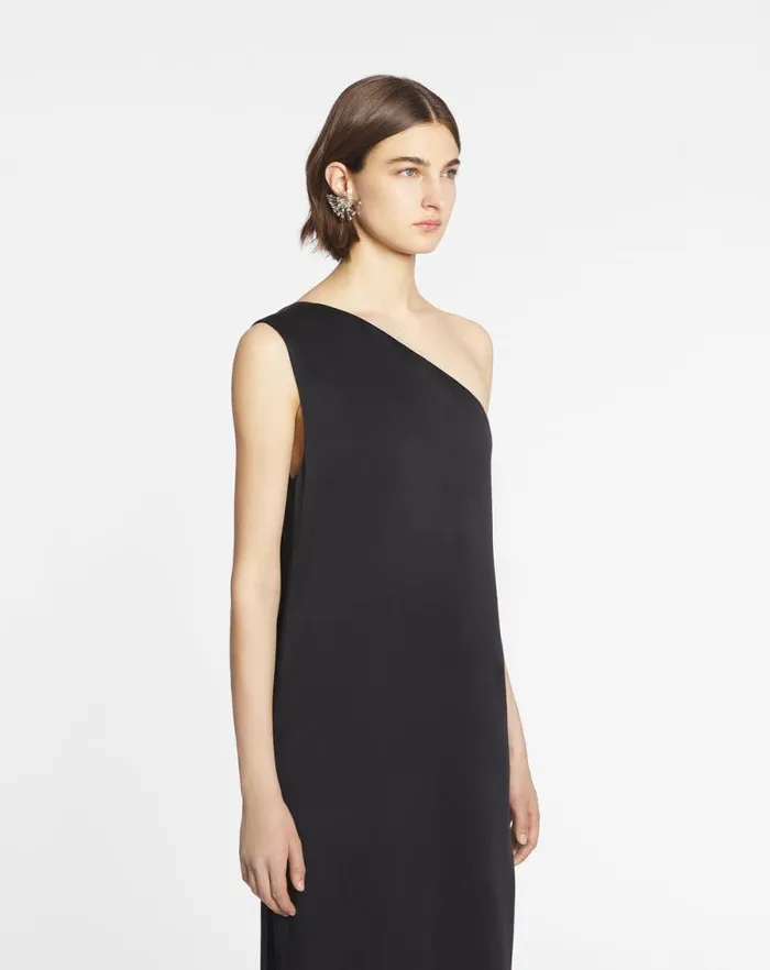 Women Lanvin Dresses Asymmetrical Ribbon Dress Black Women Lanvin Dresses Asymmetrical Ribbon Dress Black