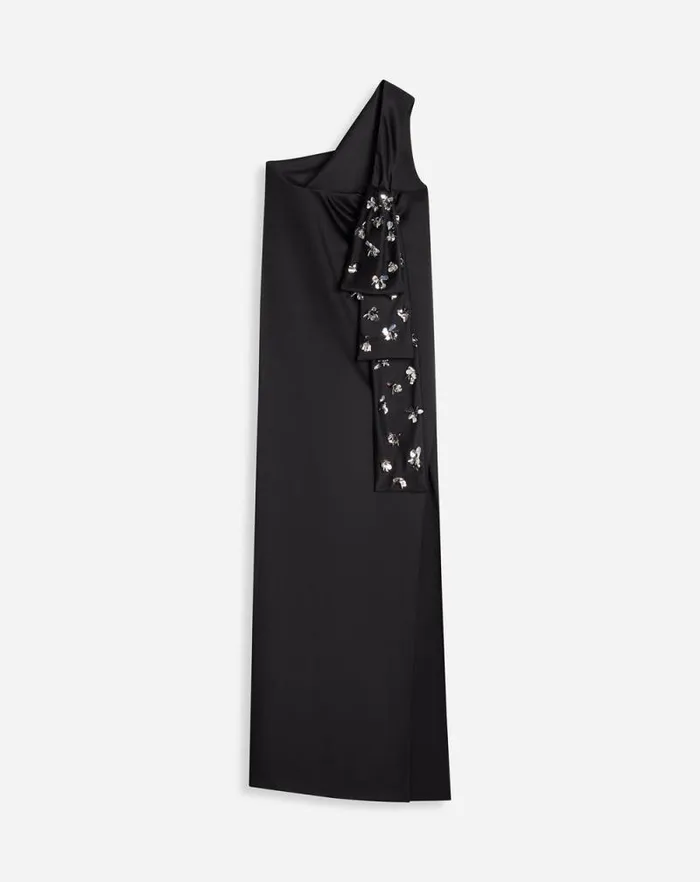 Women Lanvin Dresses Asymmetrical Ribbon Dress Black Women Lanvin Dresses Asymmetrical Ribbon Dress Black