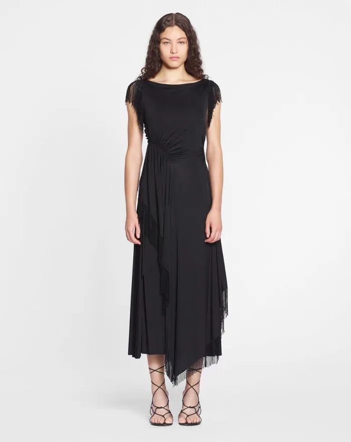 Women Lanvin Dresses Embroidered Sleeveless Dress Black