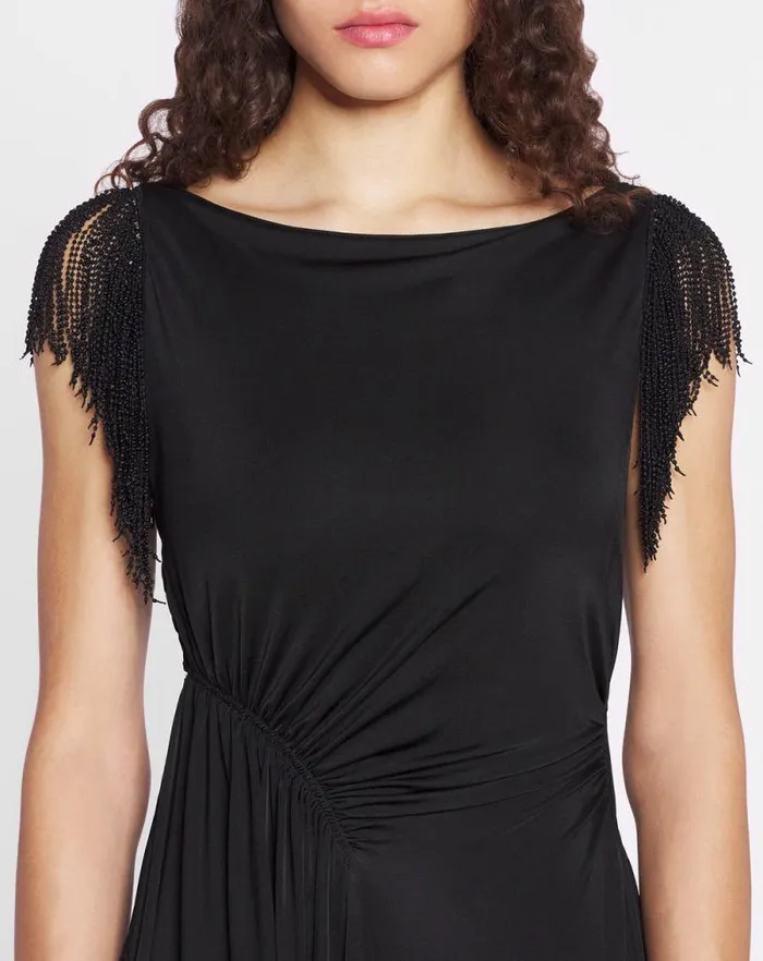 Women Lanvin Dresses Embroidered Sleeveless Dress Black