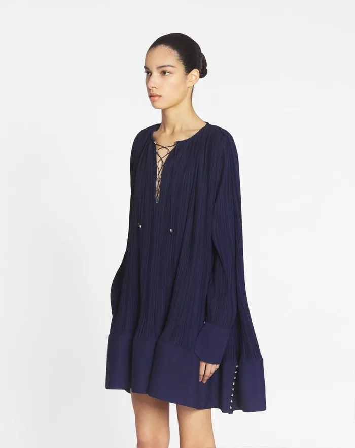 Women Lanvin Dresses Flared Pleated Dress Japanese Ink