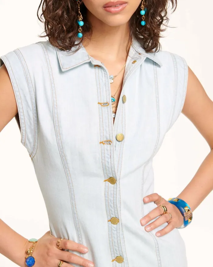 Women Lolita Denim Mini Dress Bleach Ramy Brook Dresses