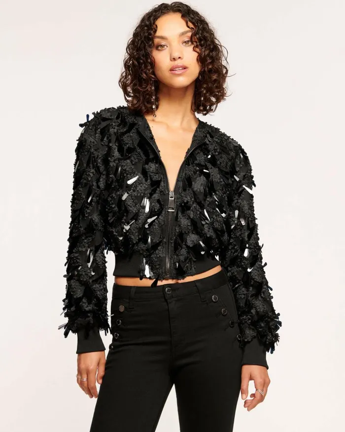 Women Mariana Sequin Bomber Jacket Black Sequin Ramy Brook Jackets