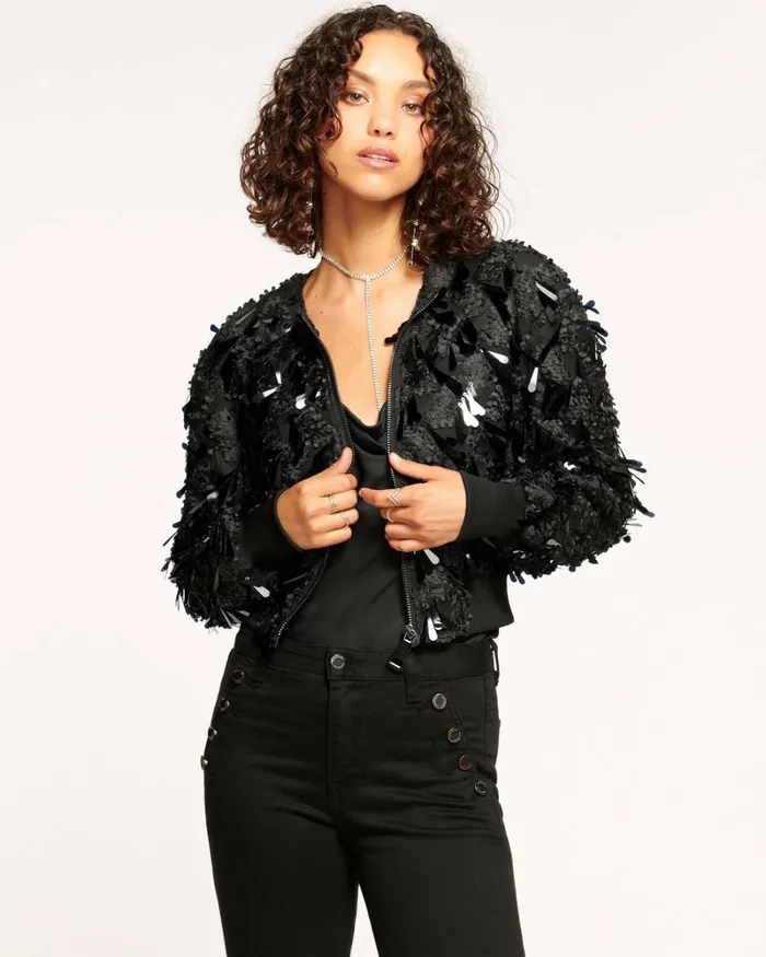 Women Mariana Sequin Bomber Jacket Black Sequin Ramy Brook Jackets Women Mariana Sequin Bomber Jacket Black Sequin Ramy Brook Jackets