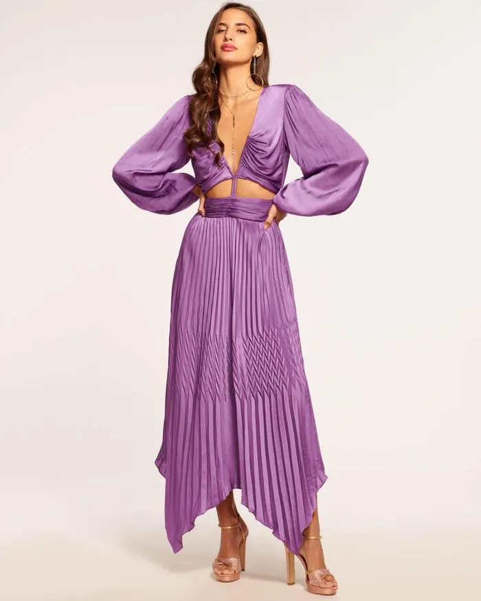Women Marley Cutout Pleated Maxi Dress Mulberry Ramy Brook Dresses