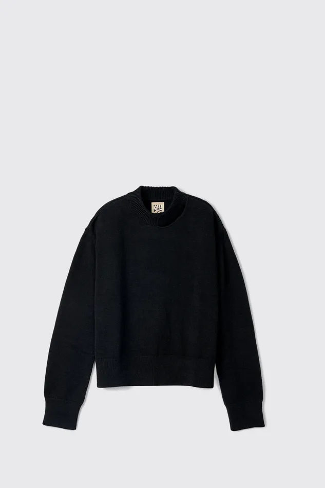 Women Melange Knit Sweater Black Melange Knit Sweater Camper Knit