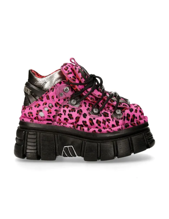 WomenMen Ankle Boot Animal Print Tower With Laces MMet011C7 New Rock Booties